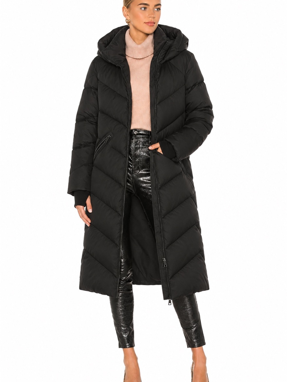 Soia & Kyo Black Long Hooded Down Puffer Jacket (winter parka)